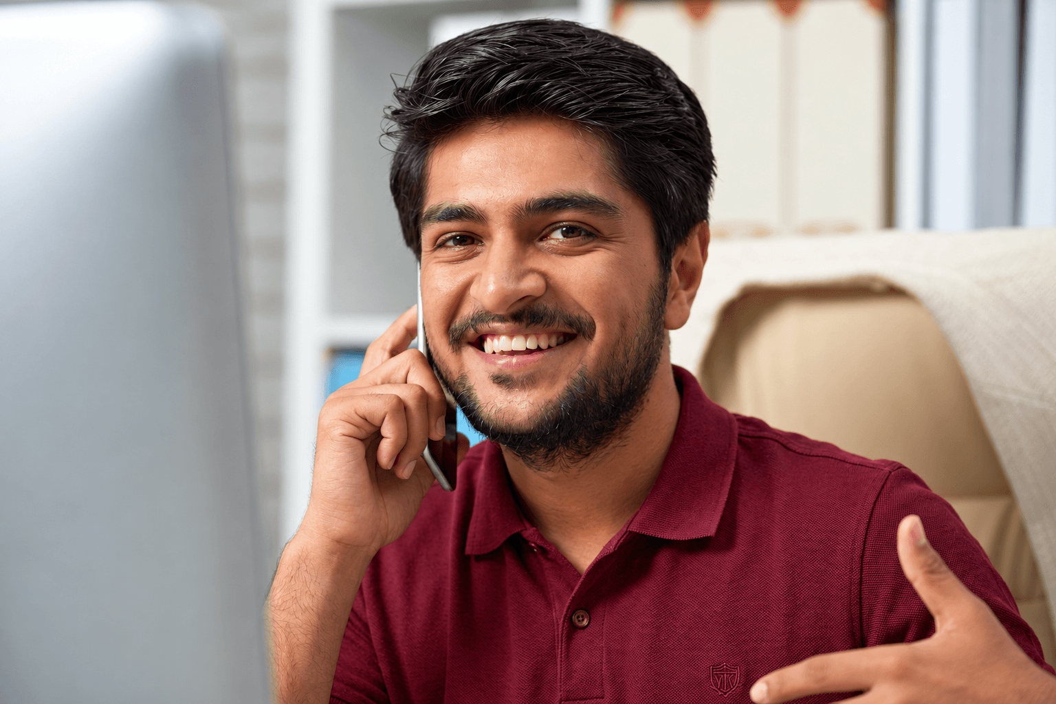 Smiling customer on the phone